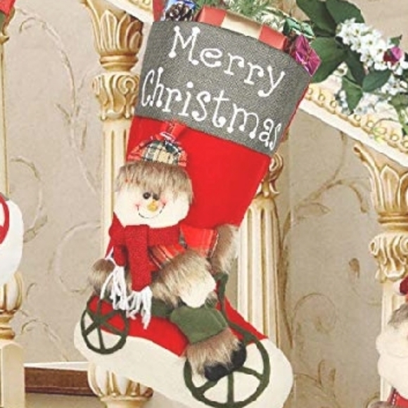 Cute Bike Riding Santa Snowman Christmas stocking - Picture 4 of 6